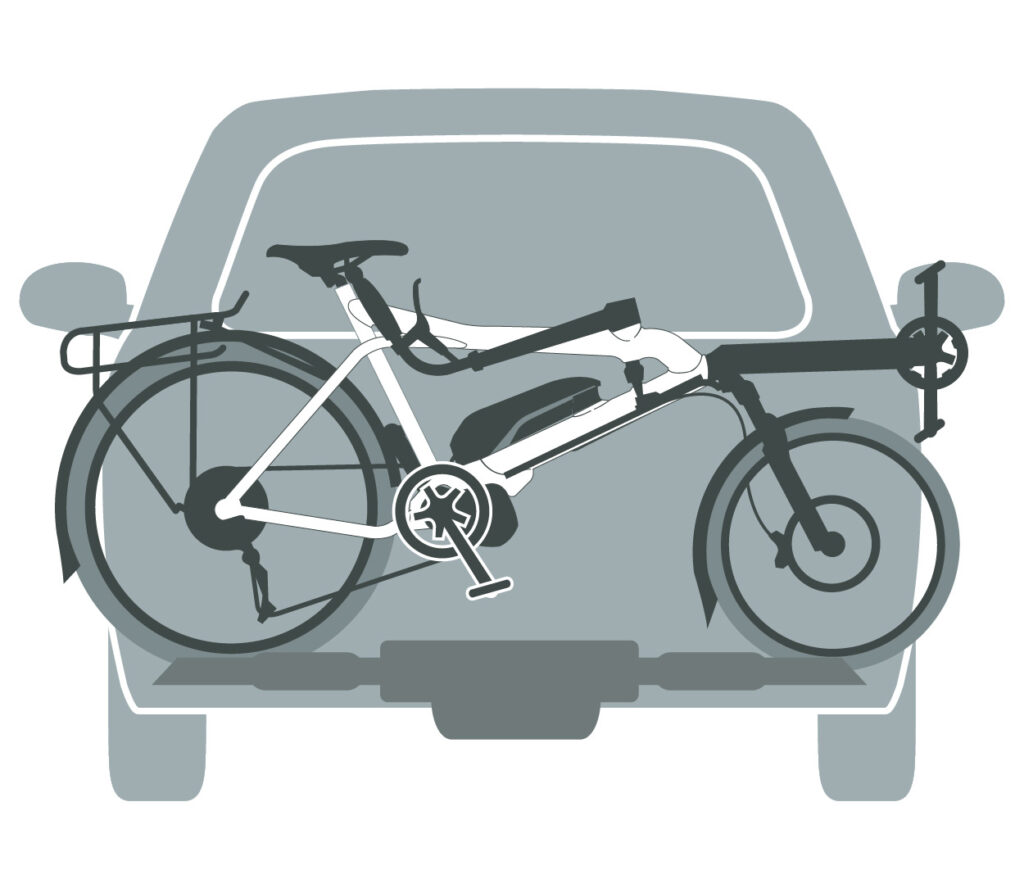 Dessin montrant que le tandem peut être installé sur un porte vélo classique